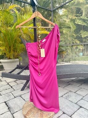 Ramy Brook One-Shoulder Draped Dress - Fuchsia